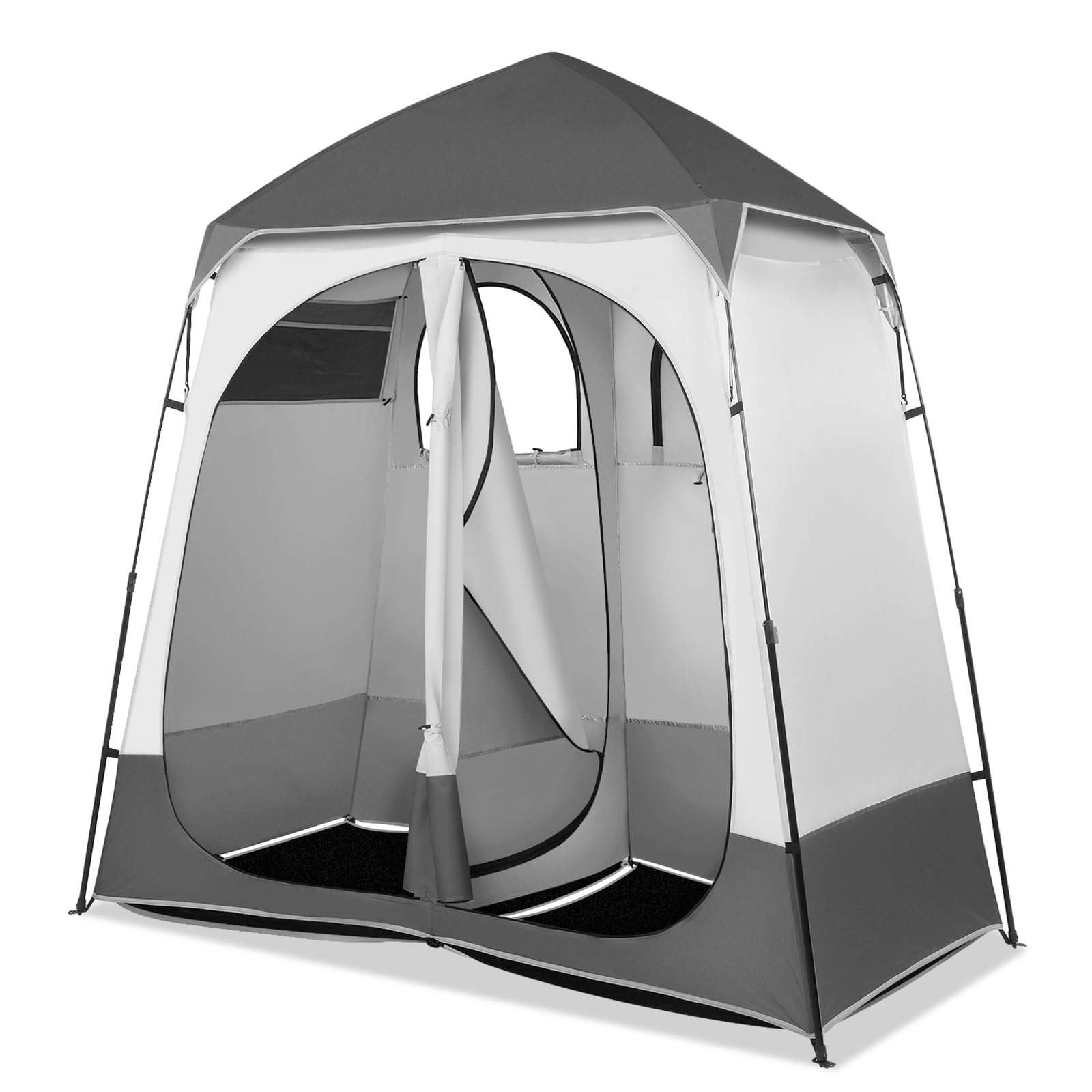 VINGLI 2 Room Shower Tent, 7.5 FT Instant Pop Up Shelter with Carrying Bag, Privacy Changing Room Tent,Perfect for Portable Toilet, Camping, Dressing, Outdoor Indoor, Easy Set Up
