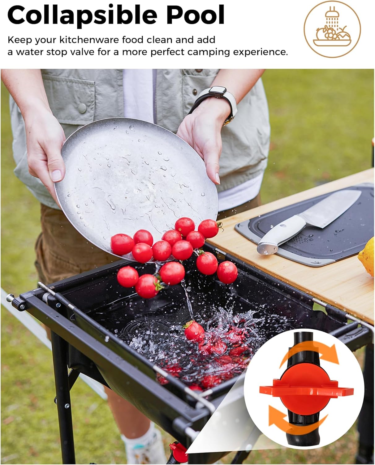 KingCamp Bamboo Camp Kitchen Station, Folding Overland Camping Kitchen Table Hooks Portable Outdoor Cooking with Adjustable Lantern Pole & Windshield Storage Organizer for Tailgating BBQ Picnic RV