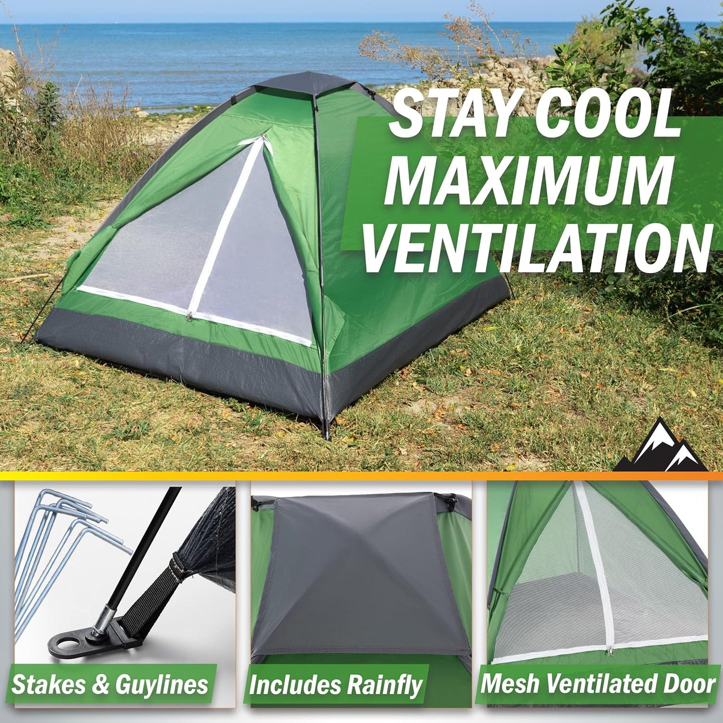 2-Person Dome Tent – Easy Set Up Shelter with Rain Fly and Carrying Bag for Camping