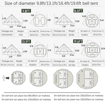 Outdoor Safari Glamping Tent Oxford 3M/ 4M/5M/6M Luxury Yurt Bell Tent for Family Camping
