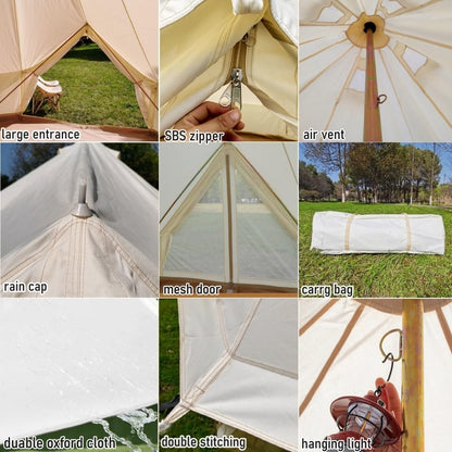 Outdoor Safari Glamping Tent Oxford 3M/ 4M/5M/6M Luxury Yurt Bell Tent for Family Camping