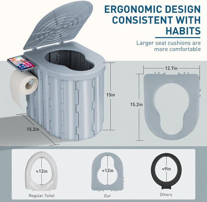 Portable Camping Toilet with Pop-Up Privacy Tent, 12-inch Toilet Seat, Outdoor Portable Folding Toilet Potty for Adults Load Capacity of 400 Lbs, LED-Light Camping Bathroom
