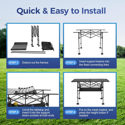 ALPHA CAMP Camping Table Outdoor Portable Table with Storage Adjustable Aluminum Table for Grill Travel Table Outdoor Picnic,Beach,BBQ,Backyards