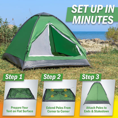 2-Person Dome Tent – Easy Set Up Shelter with Rain Fly and Carrying Bag for Camping