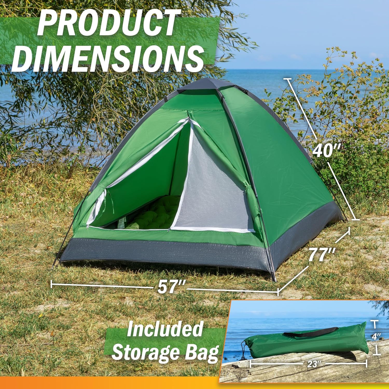 2-Person Dome Tent – Easy Set Up Shelter with Rain Fly and Carrying Bag for Camping