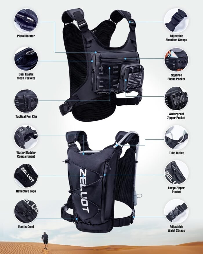 Lightweight Adjustable Chest Pack with Gear Holder, Reflective Running Hydration - Image 5
